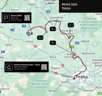 Mapa trasy prvního dne roadshow